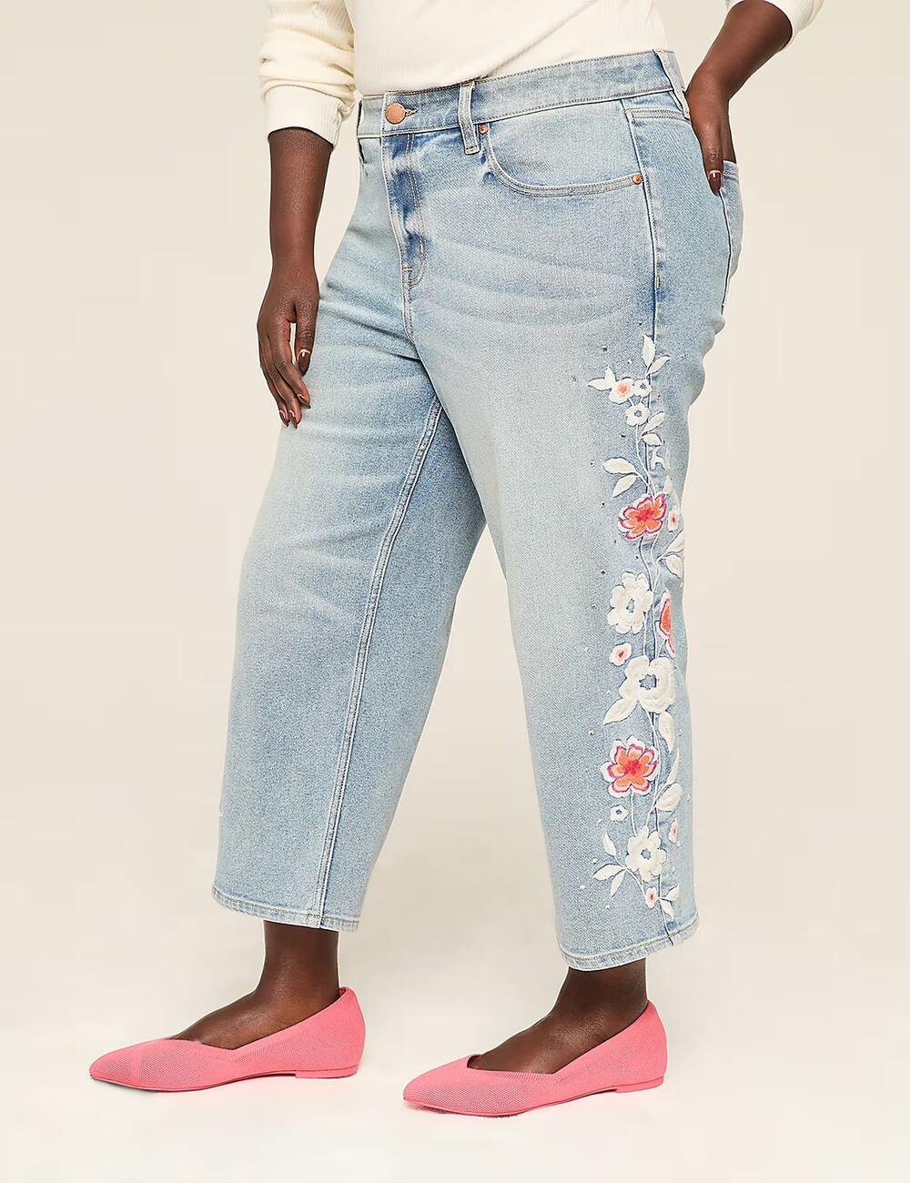 Lane Bryant Signature Fit Straight Leg Crop Jeans Embroidered Rhinestone Size 22